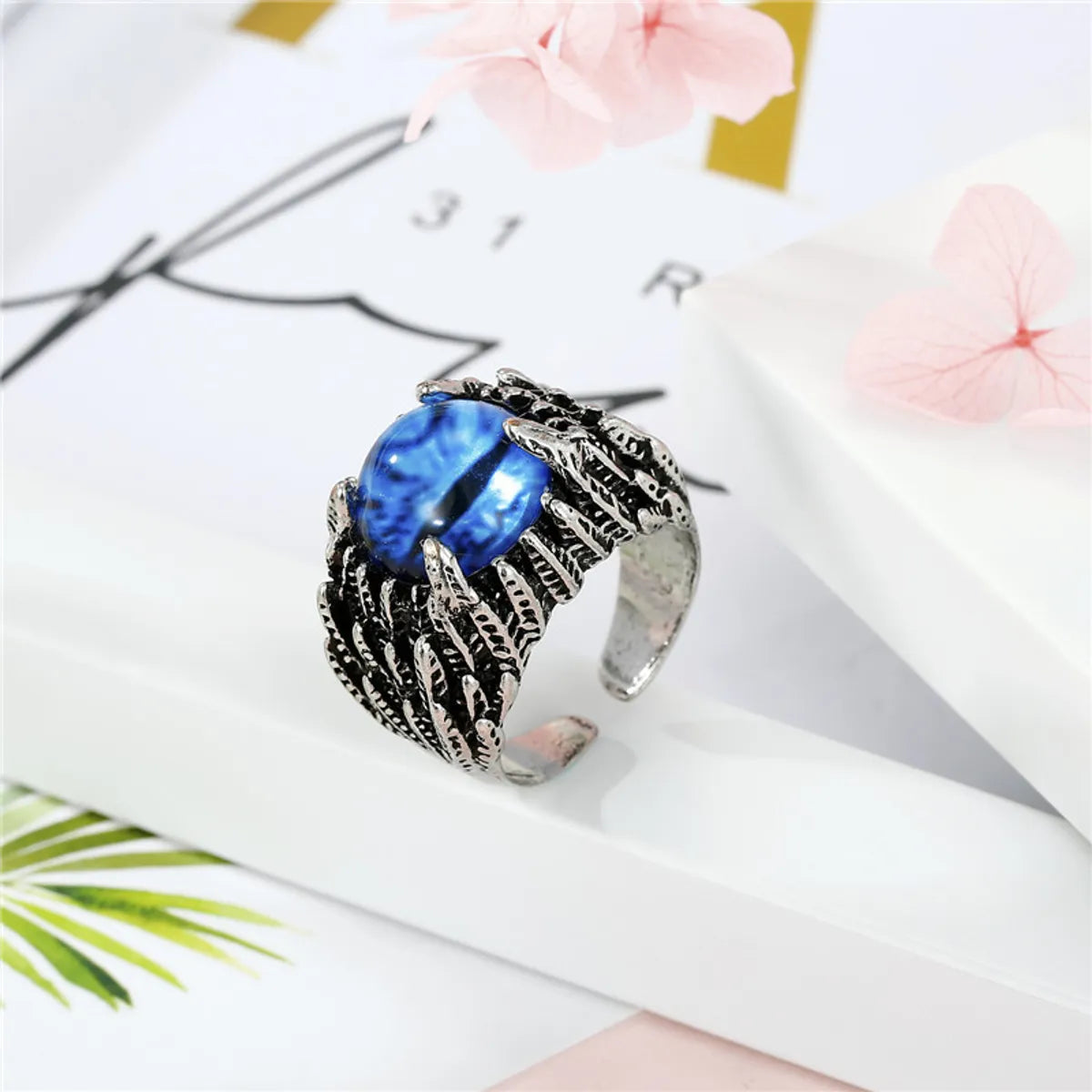 European Trend Retro Domineering Ring Personalized Punk Devil Eyes Antique Silver Open Ring Men Cross-Border Sold Jewelry