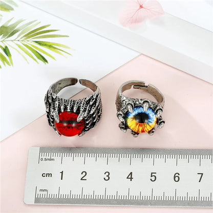 European Trend Retro Domineering Ring Personalized Punk Devil Eyes Antique Silver Open Ring Men Cross-Border Sold Jewelry