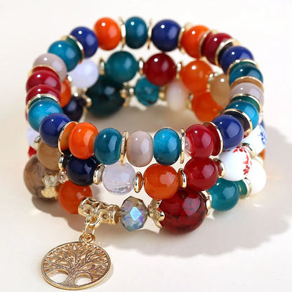 Trend Simple Metal Tree Of Life Candy Beads Multi-Layer Fashion Bracelet