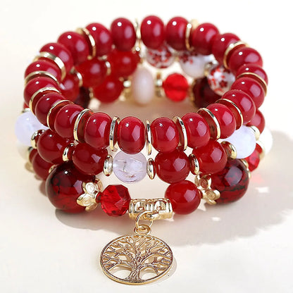 Trend Simple Metal Tree Of Life Candy Beads Multi-Layer Fashion Bracelet