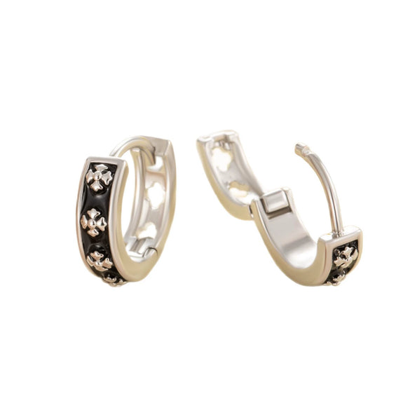 Trendy Cool Black Oil Dropping Cross Couple's Metal Earrings With Geometric Pattern And Electroplating Treatment