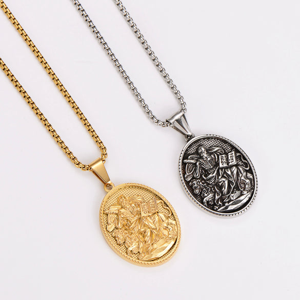 Trendy Cool Powder Casted Geometric Personality Design St Mark's Book Pendant Necklace