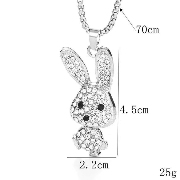 Trendy Cool Rabbit Pendant Necklace For Women With Full Diamond Alloy Pendant And Titanium Steel Keel Chain Factory Wholesale