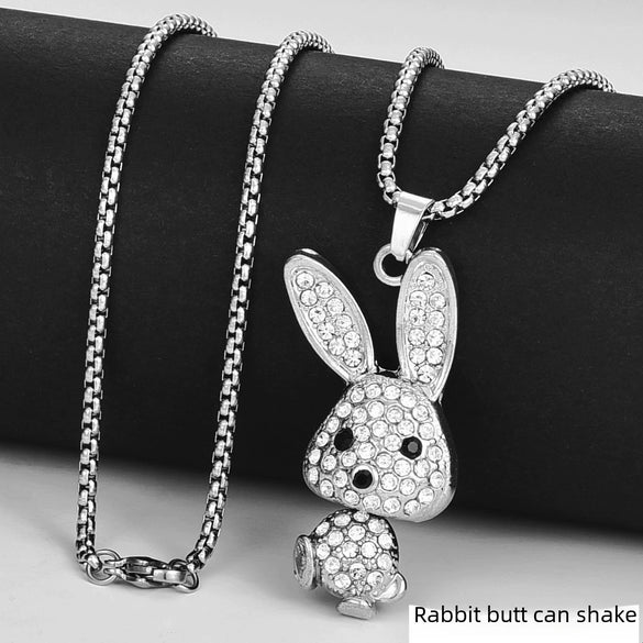 Trendy Cool Rabbit Pendant Necklace For Women With Full Diamond Alloy Pendant And Titanium Steel Keel Chain Factory Wholesale