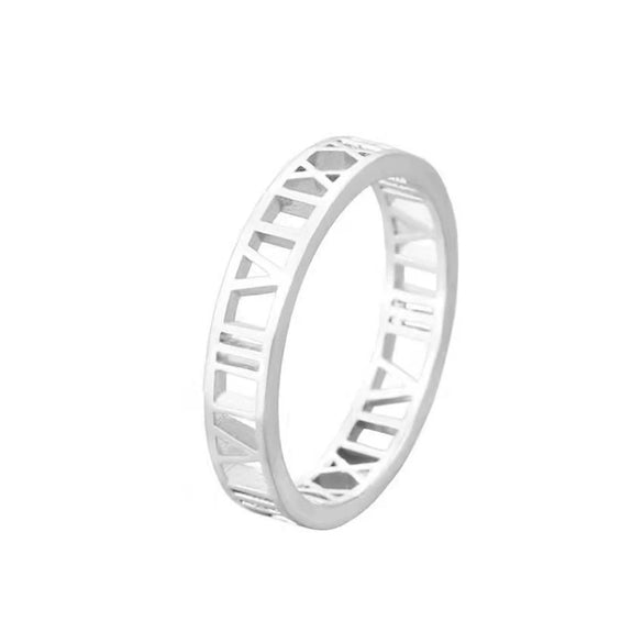 Trendy Creative Roman Numeral Cut Out Titanium Steel And Stainless Steel Rose Gold Unisex Couple Ring