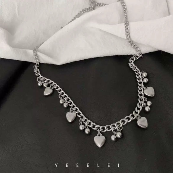 Trendy Electroplated Alloy Multi Heart Pendant Necklace With Conventional Chain For Women Stylish Clavicle Chain Accessory