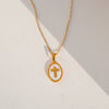 Trendy Electroplated Geometric Stainless Steel Unisex Cross Chain Necklace With Rectangular Shell Constellation Pendant