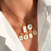 Trendy Electroplated Geometric Stainless Steel Unisex Cross Chain Necklace With Rectangular Shell Constellation Pendant