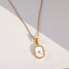 Trendy Electroplated Geometric Stainless Steel Unisex Cross Chain Necklace With Rectangular Shell Constellation Pendant