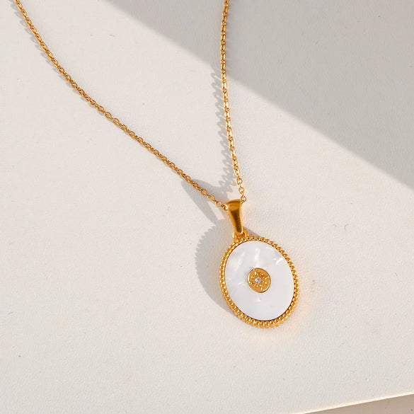 Trendy Electroplated Geometric Stainless Steel Unisex Cross Chain Necklace With Rectangular Shell Constellation Pendant