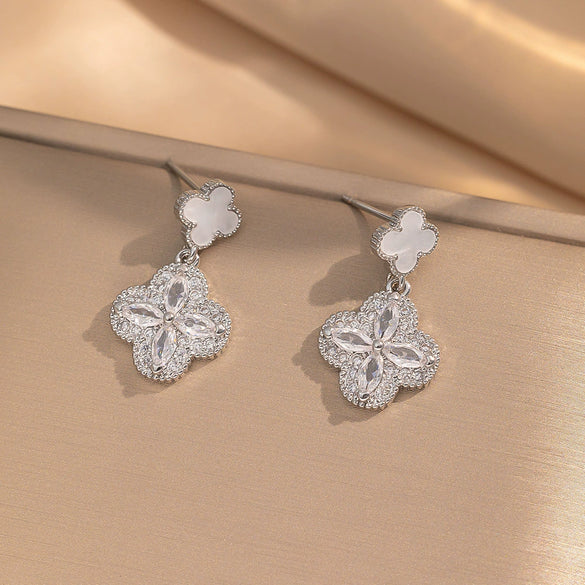 Trendy Elegant Fourleaf Clover Women's Earrings Copper Geometric Electroplating