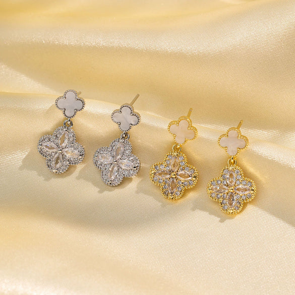 Trendy Elegant Fourleaf Clover Women's Earrings Copper Geometric Electroplating