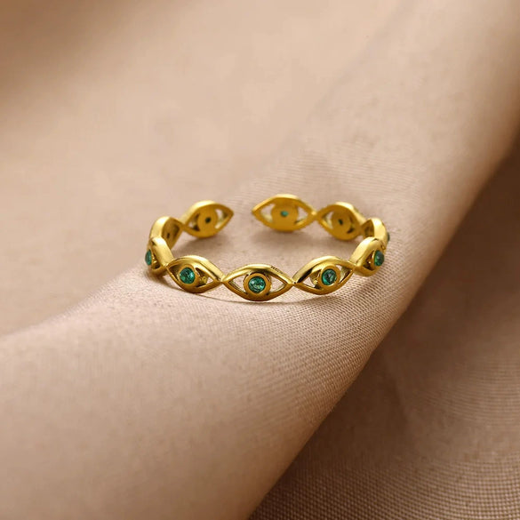 Trendy Fashion Devil's Eye Opening Ring Stainless Steel Gold Plated