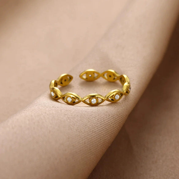 Trendy Fashion Devil's Eye Opening Ring Stainless Steel Gold Plated