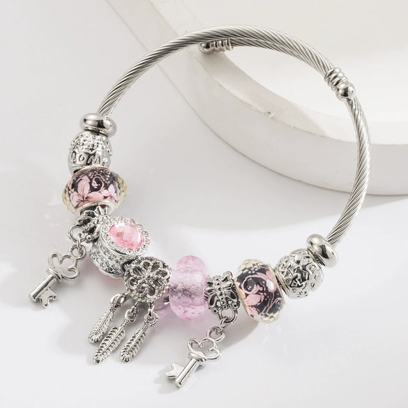 Trendy Fashion Electroplated Alloy Key Pendant Bracelet For Unisex Adjustable