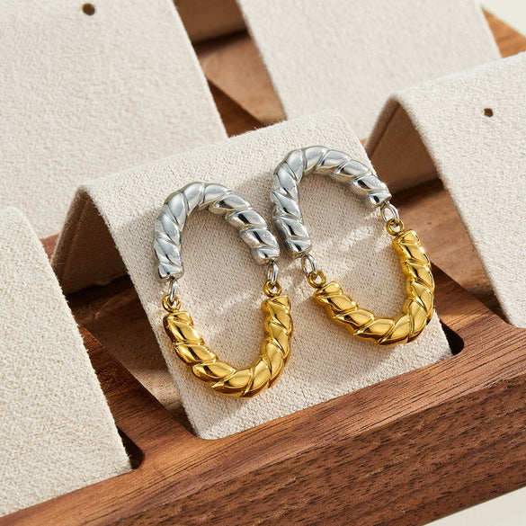 Trendy Geometric Irregular Line Stainless Steel Earrings For Women With 18K Vacuum Plated Finish