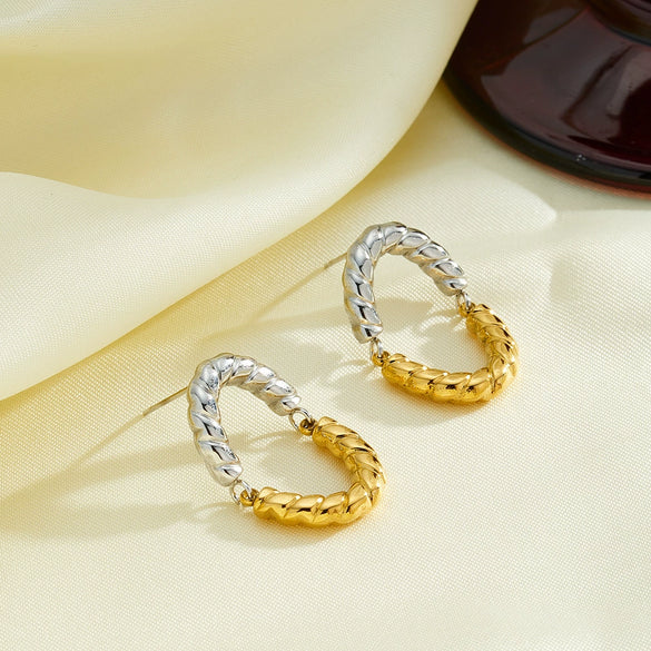 Trendy Geometric Irregular Line Stainless Steel Earrings For Women With 18K Vacuum Plated Finish