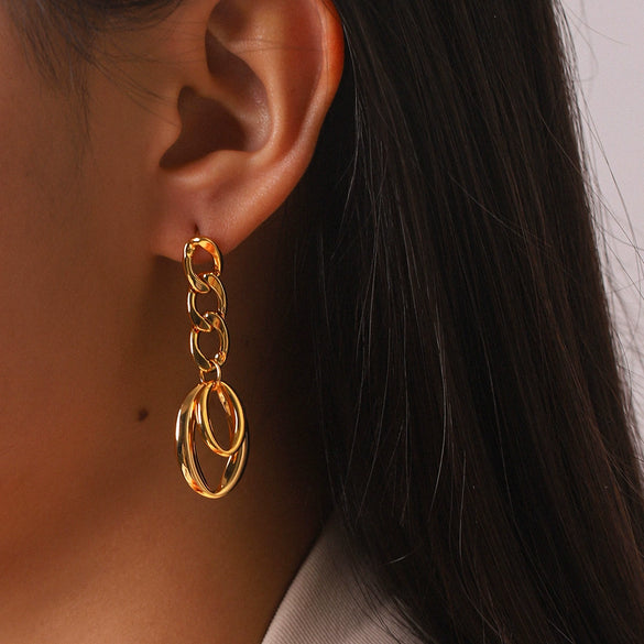 Trendy Geometric Oval Stainless Steel Electroplated 18K Gold Nonfading Earrings For Women