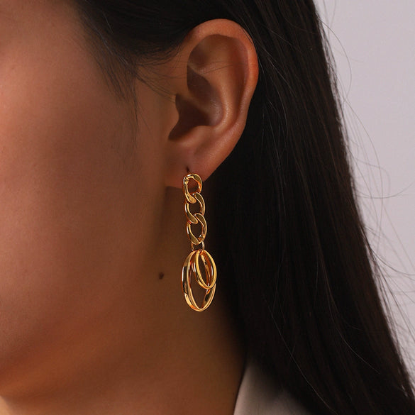 Trendy Geometric Oval Stainless Steel Electroplated 18K Gold Nonfading Earrings For Women