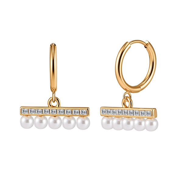 Trendy Geometric Pearl Stud Earrings For Women With Vacuum Real Gold Plating