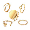 Trendy Geometric Round Alloy Open Ring 5Piece Set With Electroplating