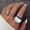 Trendy Geometric Round Alloy Open Ring 5Piece Set With Electroplating
