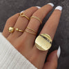 Trendy Geometric Round Alloy Open Ring 5Piece Set With Electroplating