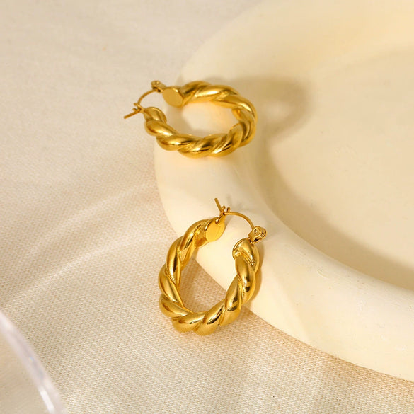 Trendy Geometric Stainless Steel 18K Gold Electroplated Hoop Earrings For Women