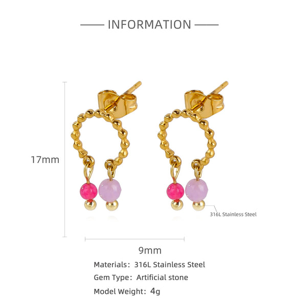 Trendy Hollow Double Ring Button Hoop Earrings Stainless Steel Electroplating Women's