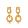 Trendy Hollow Double Ring Button Hoop Earrings Stainless Steel Electroplating Women's