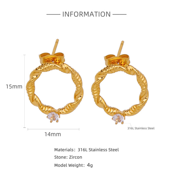 Trendy Hollow Double Ring Button Hoop Earrings Stainless Steel Electroplating Women's