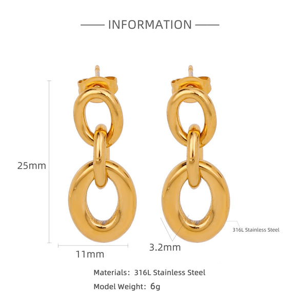 Trendy Hollow Double Ring Button Hoop Earrings Stainless Steel Electroplating Women's