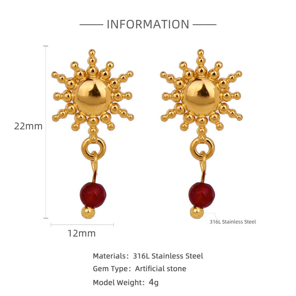 Trendy Hollow Double Ring Button Hoop Earrings Stainless Steel Electroplating Women's