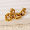 Trendy Hollow Double Ring Button Hoop Earrings Stainless Steel Electroplating Women's