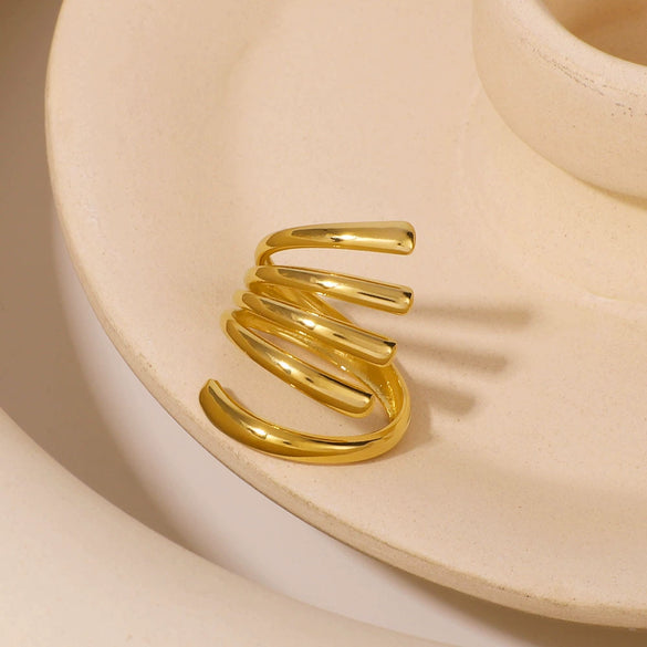 Trendy Hollow Minimalist Geometric Stainless Steel Ring Electroplated For Women