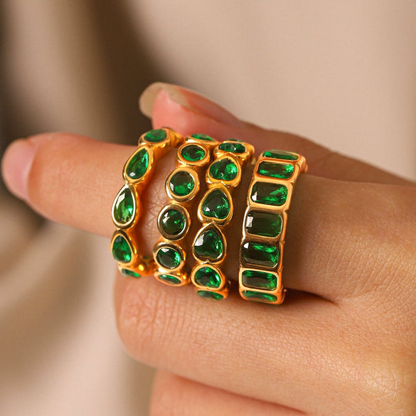 Trendy Ins Style Electroplated Geometric And Heartshaped Titanium Steel Ring For Women