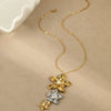Trendy Jewelry Stainless Steel Flower Pendant Necklace And Earrings 18K Electroplated Gold And Silver Color Matching For Women
