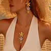 Trendy Jewelry Stainless Steel Flower Pendant Necklace And Earrings 18K Electroplated Gold And Silver Color Matching For Women