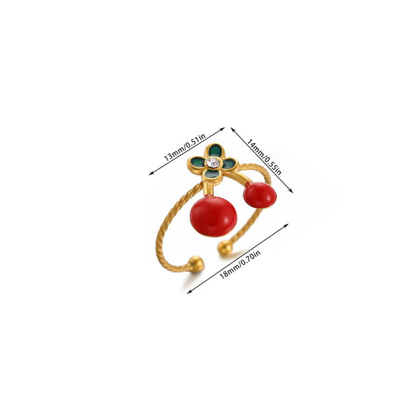 Trendy Light Luxury Geometric Gold Inlaid Stainless Steel Adjustable Fruit Ring For Women