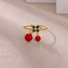 Trendy Light Luxury Geometric Gold Inlaid Stainless Steel Adjustable Fruit Ring For Women