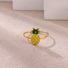 Trendy Light Luxury Geometric Gold Inlaid Stainless Steel Adjustable Fruit Ring For Women