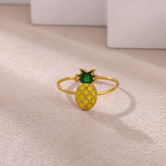 Trendy Light Luxury Geometric Gold Inlaid Stainless Steel Adjustable Fruit Ring For Women