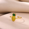 Trendy Light Luxury Geometric Gold Inlaid Stainless Steel Adjustable Fruit Ring For Women