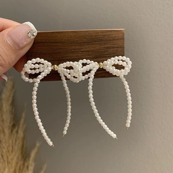 Trendy Light Luxury Highgrade Tassel Pearl Bow Earrings For Women