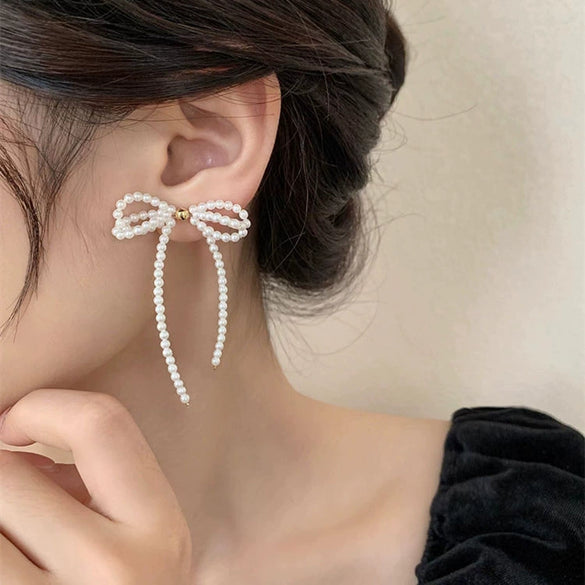 Trendy Light Luxury Highgrade Tassel Pearl Bow Earrings For Women