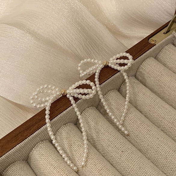Trendy Light Luxury Highgrade Tassel Pearl Bow Earrings For Women