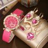 Trendy Love Arrow Round Dial Belt Watch Heart Jewelry Alloy Case Imitation Leather Strap Rose Gold Buckle