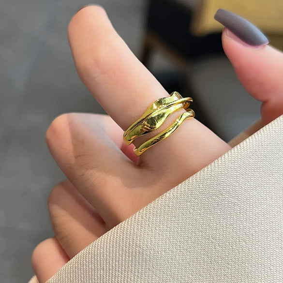 Trendy Metal Texture Ring In Cold Style With Geometric Pattern Silver Plated Electroplating For Women