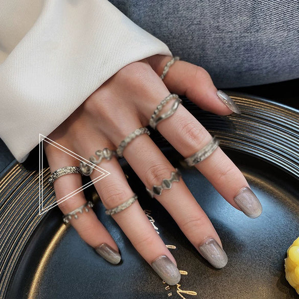 Trendy Metal Texture Ring In Cold Style With Geometric Pattern Silver Plated Electroplating For Women