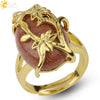 Trendy Natural Stone Gold Plated Flower Adjustable Open Ring Minimalist Floral Statement Ring For Unisex
